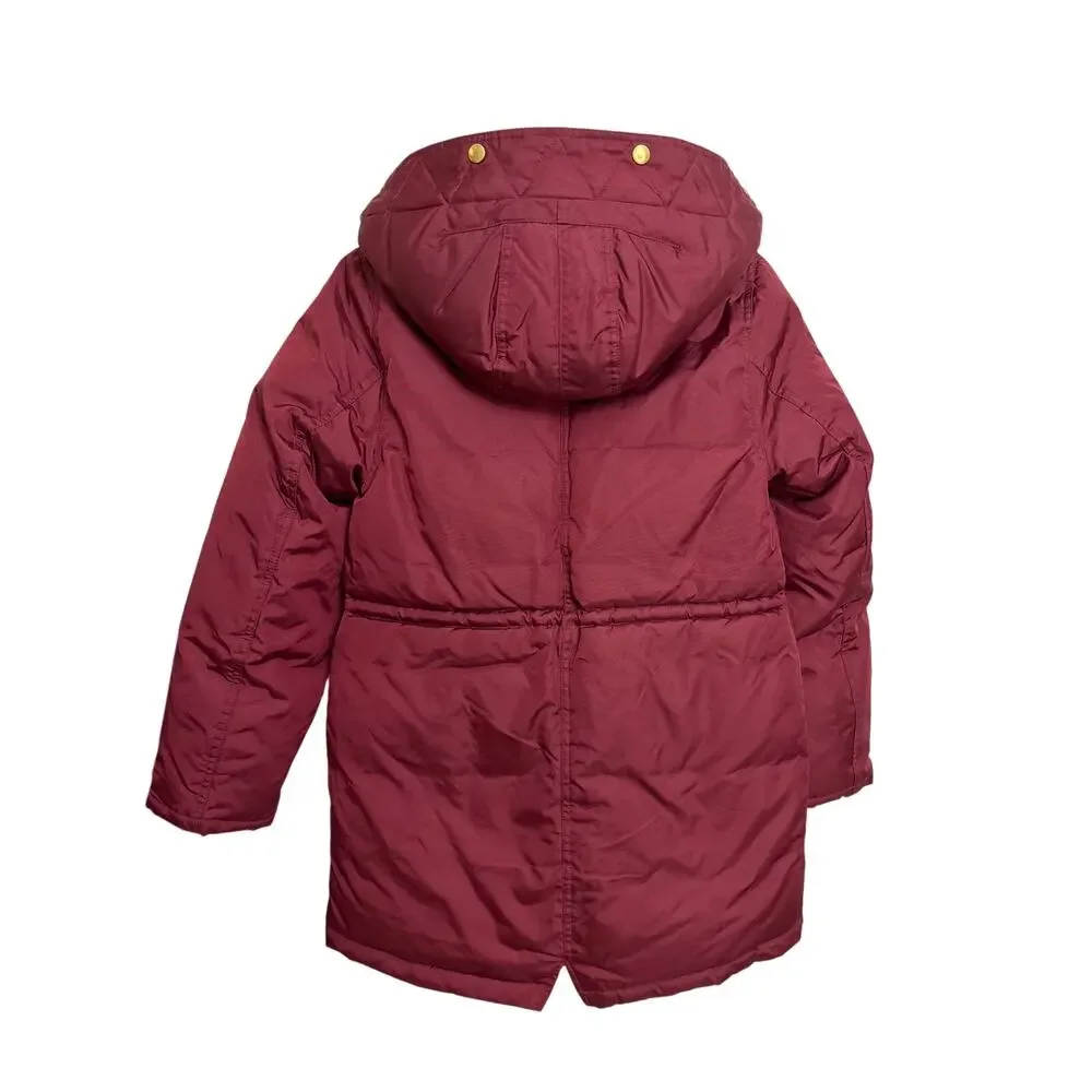 J. Crew Parka Girls 14 Maroon Red PrimaLoft Fishtail Hooded Sherpa Lined Jacket